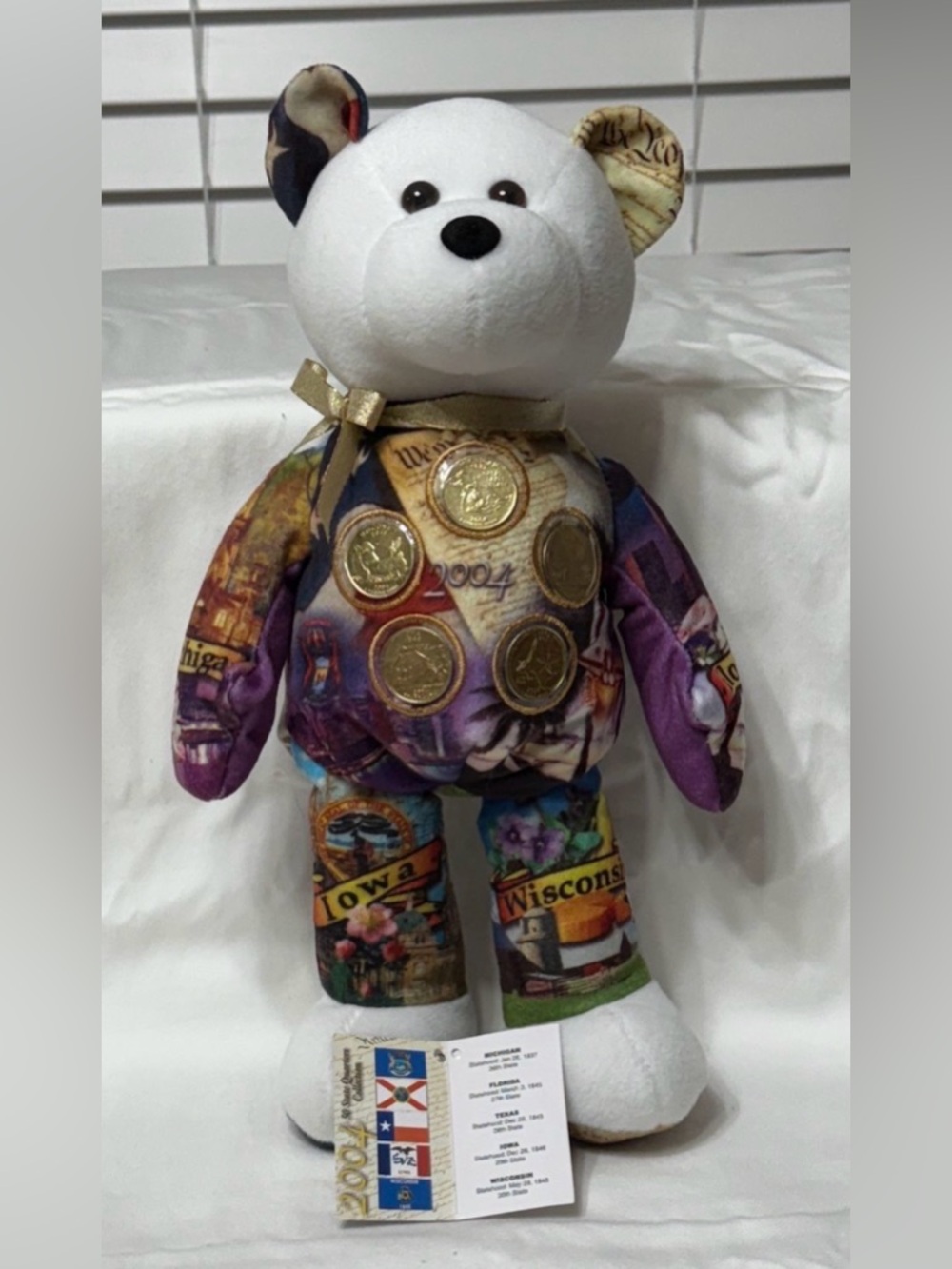 Collectible State Coin Souvenir Bear Plush - White Head